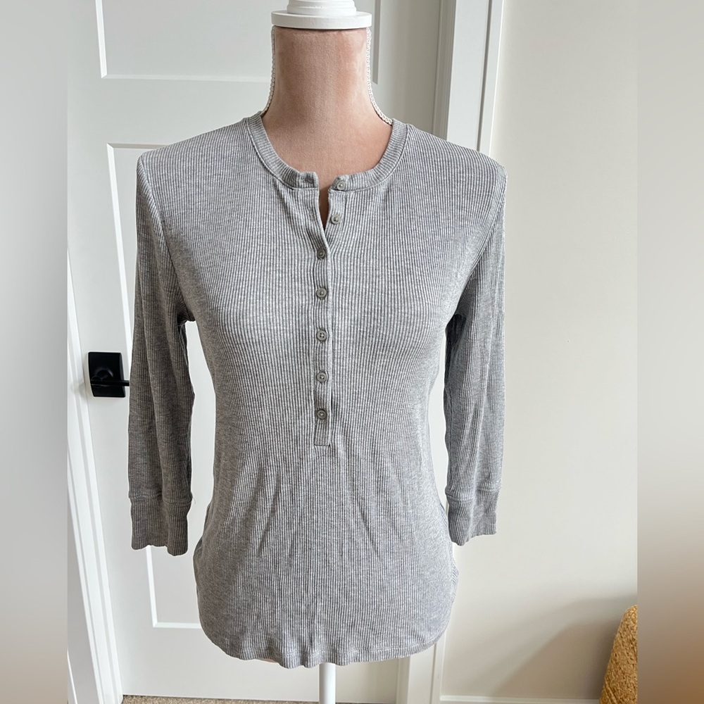 J. Crew Gray Henley Ribbed Top